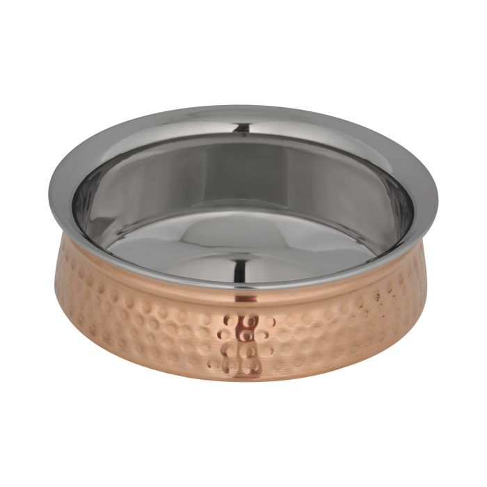 Cooper Steel Serving Handi, RF10392 | Copper Stainless Steel Hammered Handi | Indian Serving Bowl | Indian Dishes Serve Ware For Vegetable And Curries