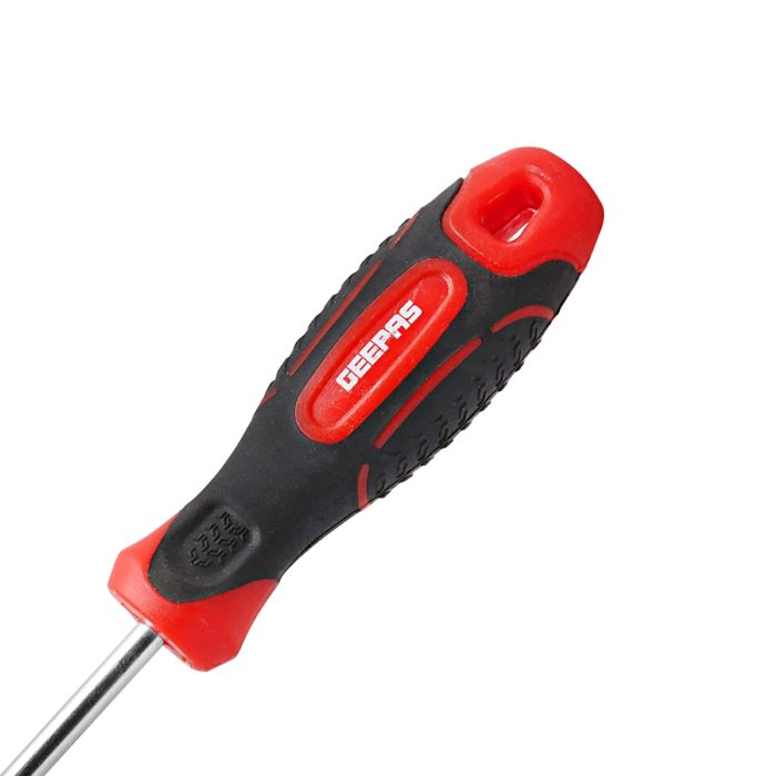 Geepas Precision Screwdriver - Slotted Screwdriver With Soft Grip Rubber Insulated Ergonomic Handle - CR-V Build, Magnetic Tip And Hanging Hole For Easy Carry - Bicolored Red/Black - (SL 6.5x250mm)