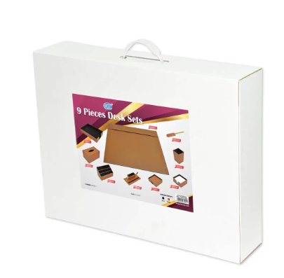 FIS 9 Pieces Executive Desk Set Italian PU, Brown Color - FSDS172BR