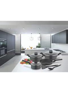 9-Piece Non-Stick, Cookware Setm, (Fry Pan, Casserole, Saucepan, Kadai, 3 Lids & 2 Spatulas), with 5 Layer PTFE, Non-Stick Spray. Coating, BXSGS09BME Blacmk 4.7kg