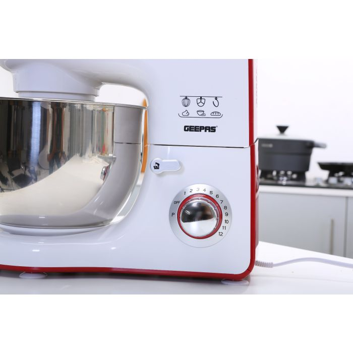 Geepas GSM43011 800W 5 In 1 Stand Mixer - Jug Blender & Coffee Ingredients Grinder | 5.5L Mixing Bowl, Beater, Whisk & Dough Hook | 1.5L Jug Smoothies Blender & Protein Shakes | 2 Year Warranty