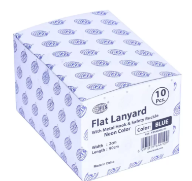 10-Piece FIS Neon Flat Lanyard Blue with Metal Hook & Safety Buckle, 2X90cm - FSNASNBL/10