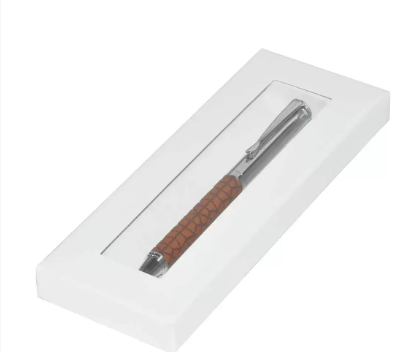 FIS Silver Pens with Embossed Italian PU Wrapper and Gift Box, Brown Colour - FSPNSPUBRD4