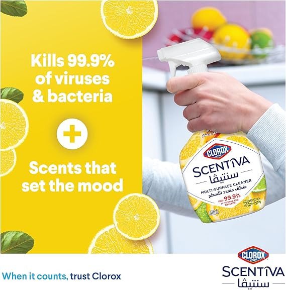 Clorox Scentiva Multi-Surface Cleaner 500ml, Madagascar Citrus Grove Bleach Free Disinfectant Spray