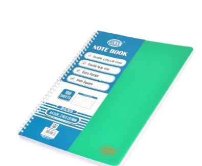 FIS Pp Spiral Note Book, Size A4, 5mm Square, 100 Sheets, Green - FSNBA45PPGR