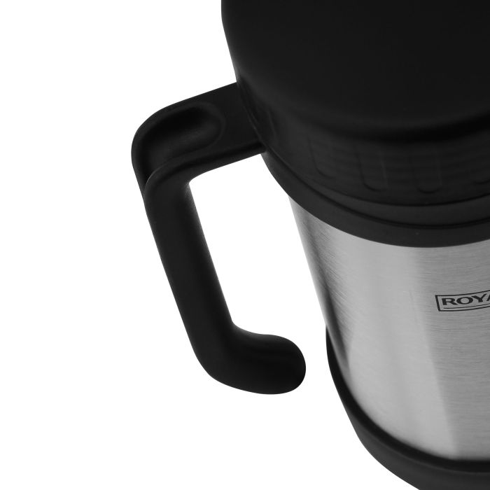 Royalford 500ML Vacuum Mug With Handle- RF11138| Double Wall Stainless Steel Body And Keeps Your Drinks Hot Or Cold| Leak-Proof And Portable Design| Suitable For Indoor And Outdoor Use| Silver