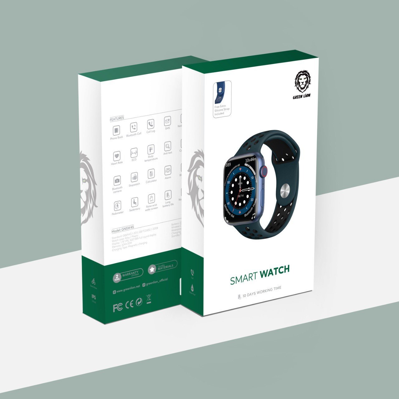 Green Smart Watch 45mm - Blue+Black/Yellow