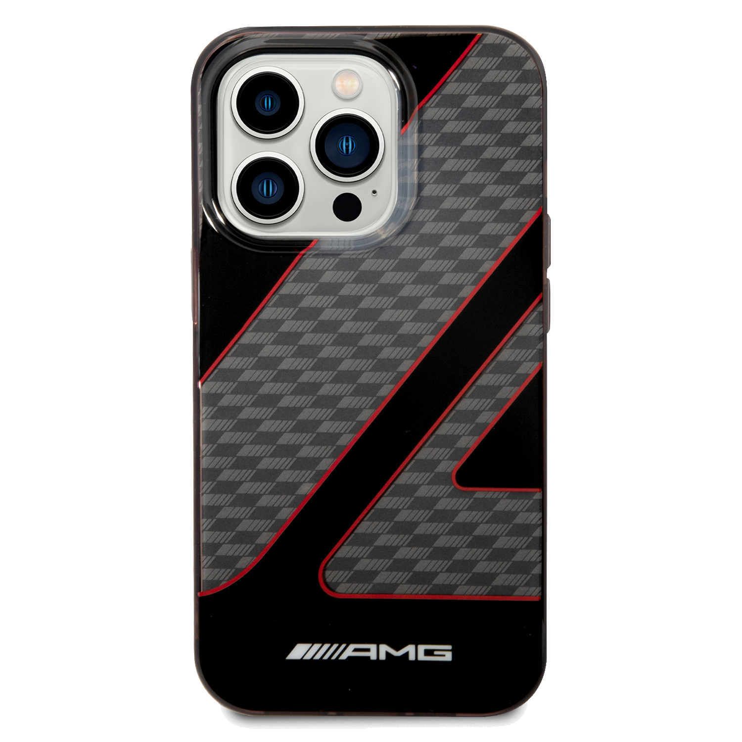 AMG Transparent Double Layer Case With Checkered Flag Pattern For iPhone 14 Pro Max - Red