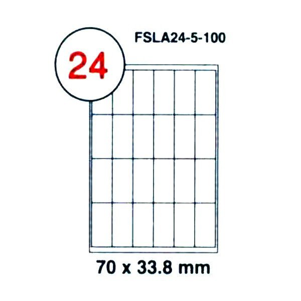 FIS Multipurpose Laser Labels, Colour White, Size 70X33.8MM, (24 Sticker x 100 Sheet) A4 Size, E.U. Origin Material - FSLA24-5-100
