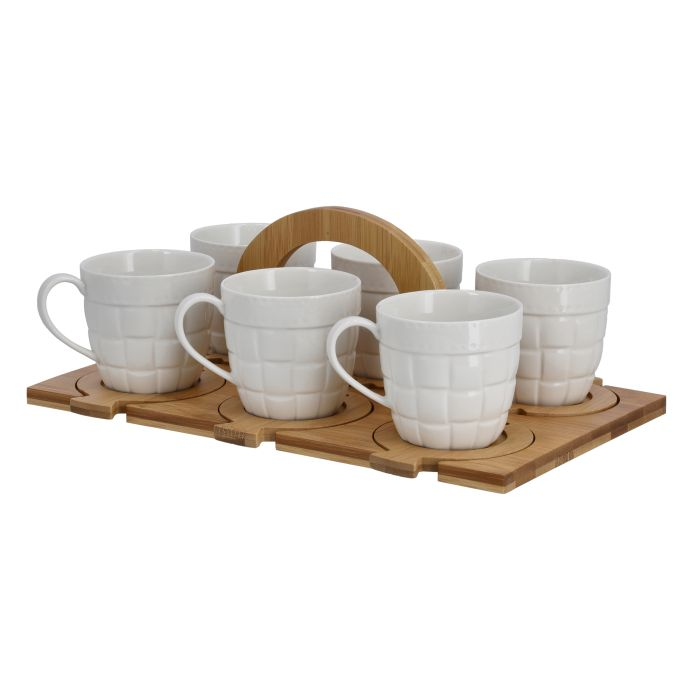 Royalford RF9635 Porcelain Tea Set With Bamboo Stand & Coaster - Bamboo Bottle Caddy With Opener & Sampler Boards, Drink Holder For Tea, Coffee, Perfect For Home, Restaurant, Brew Fest Party, And More