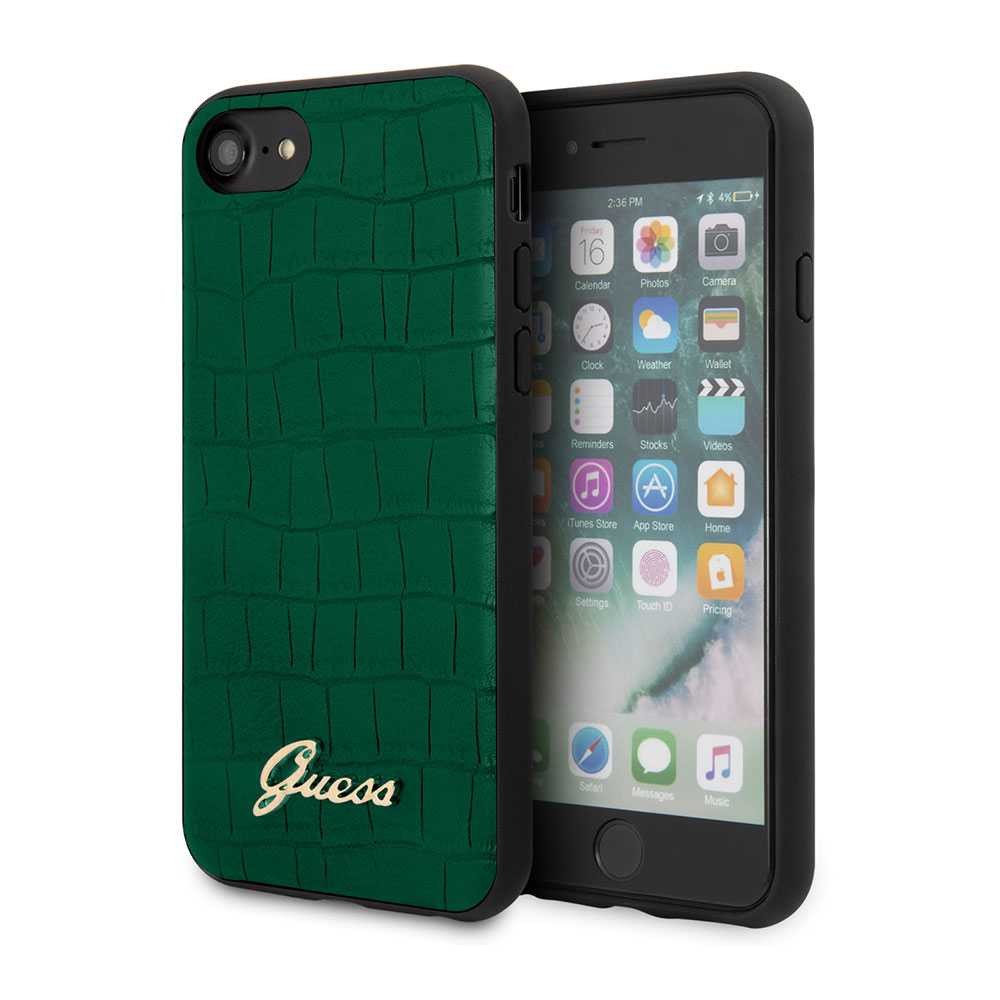 Guess PU Croco Print Case with Metal Logo for iPhone SE 2 - Dark Green