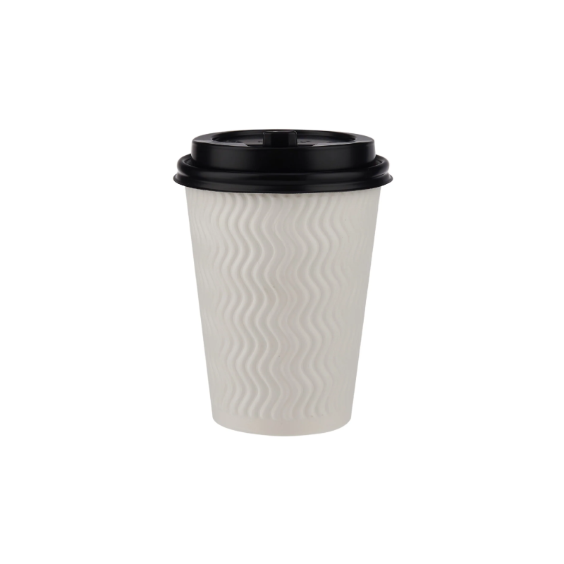12 Oz White Embossed Paper Cup With Lid