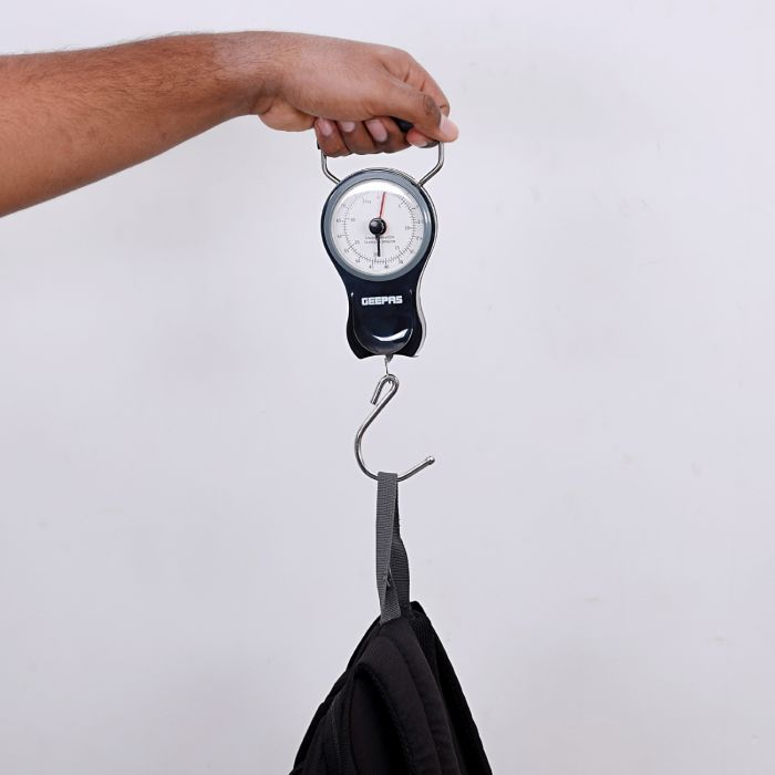 Geepas Portable Scale - Hanging Scale Luggage Fishing Balance Pocket Crane 38 Kg | Mechanical Luggage Scales With Double Pointer & 1M Tape | 2 Years Warranty