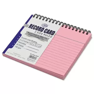 FIS Ruled Record Card 180 GSM 6X4 Inch Double Loop Spiral 50 Sheets Pink -FSIC64-180SPPI