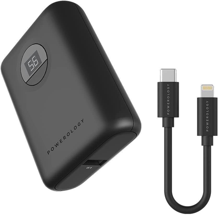 Powerology Ultra-Compact Power Bank 10000mAh PD 20W with MFi USB-C to Lightning Cable 0.9M - Black