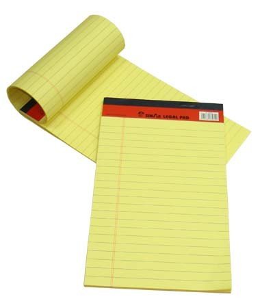 SINARLINE LEGAL PAD, LINE RULED, 56GSM, 50SHEETS/PAD, YELLOW, ASSORTED SIZES