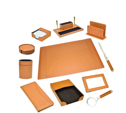 FIS 11 Pieces Executive Desk Set Italian PU, Light Brown Color - FSDS182LBR