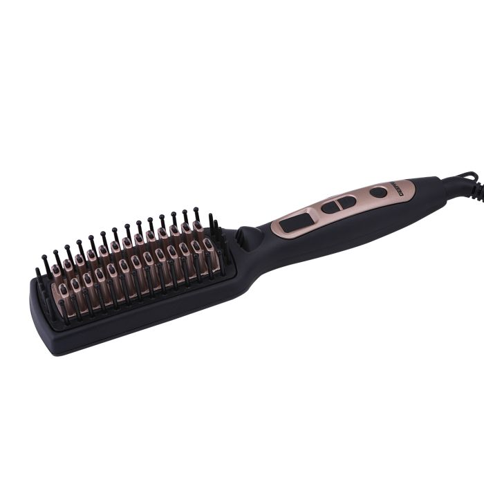Geepas 2 In 1 Hair Brush 45W - Straightener Brush With Ceramic Anti Scald Hair Brush, Travel Voltage Brush, Auto Shut Off With LED Display And Heating Function | 2 Years Warranty