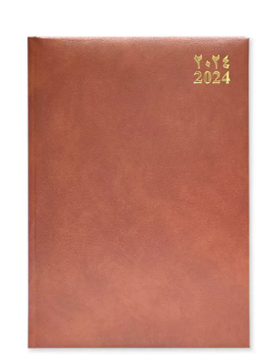 FIS Bonded Leather Diary 2024 (Arabic/English) Brown, A4 - FSDI40AEBW24BR
