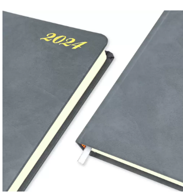 FIS French Diary 2024, Bonded Leather 1-Side Padded, Round Corner, Grey - FSDI29FRB24GY