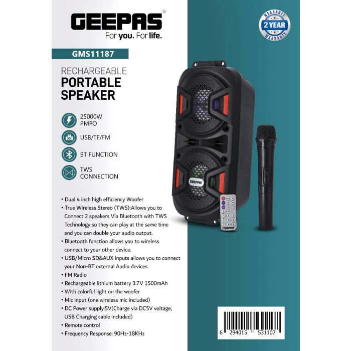 Rechargeable Portable Speaker GMS11187