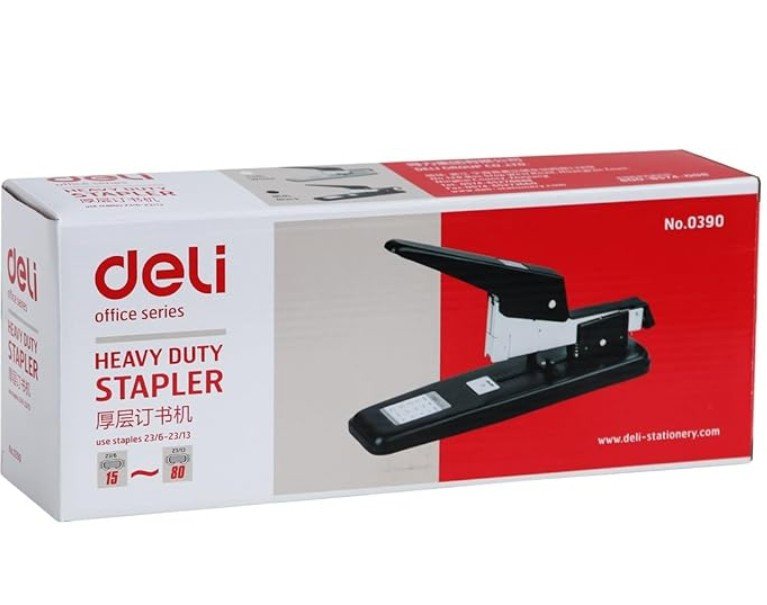 DELI Stapler No. 0390, Heavy Duty, 80 Sheets Capacity, Black