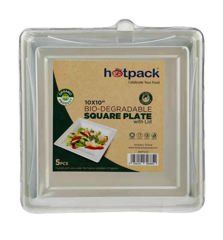 Bio-Degradable Square Plate With Lid 5 Pieces