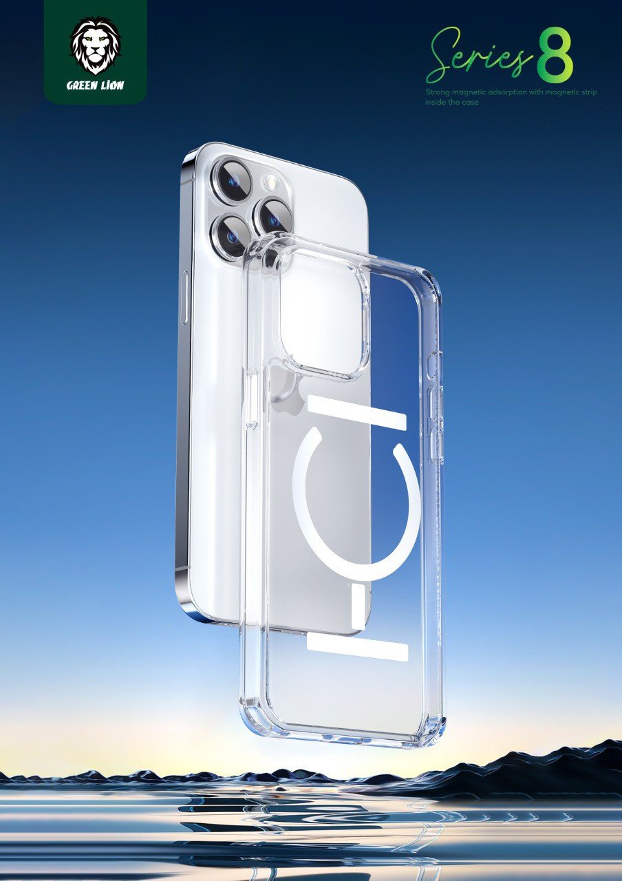 Green Lion Series 8 Transparent Case with Strong Magnetic Adsorption Strip for iPhone 14 Pro Max (6.7") - Clear