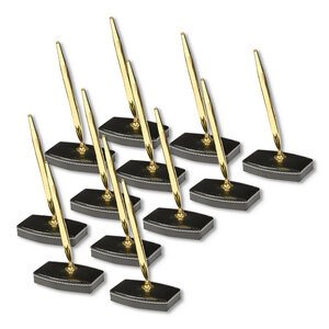 FIS Executive Conference Room Set of Bonded Leather Desk Blotter, Coaster and Pen Holder with Pen - Black - FSDSCONFRSETBK