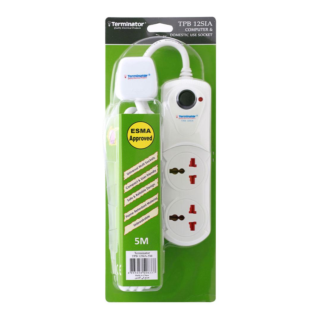 2 Way Universal Extension Socket With Switch & LED 5M Cable