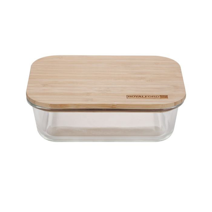 Rectangular Glass Food Container With Bamboo Lid, RF10321 - 1520ml Capacity, Freezer & Dishwasher Safe, Air Tight Lid With Silicone Sealing Ring, High Thermal Shock Resistant
