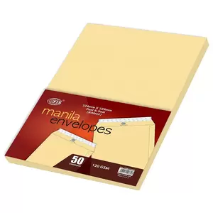 FIS Manila Envelopes Peel & Seal, Ribbed, Pack of 50 Pcs. C4 (324 x 229 mm), 120 GSM - FSME1227PR50