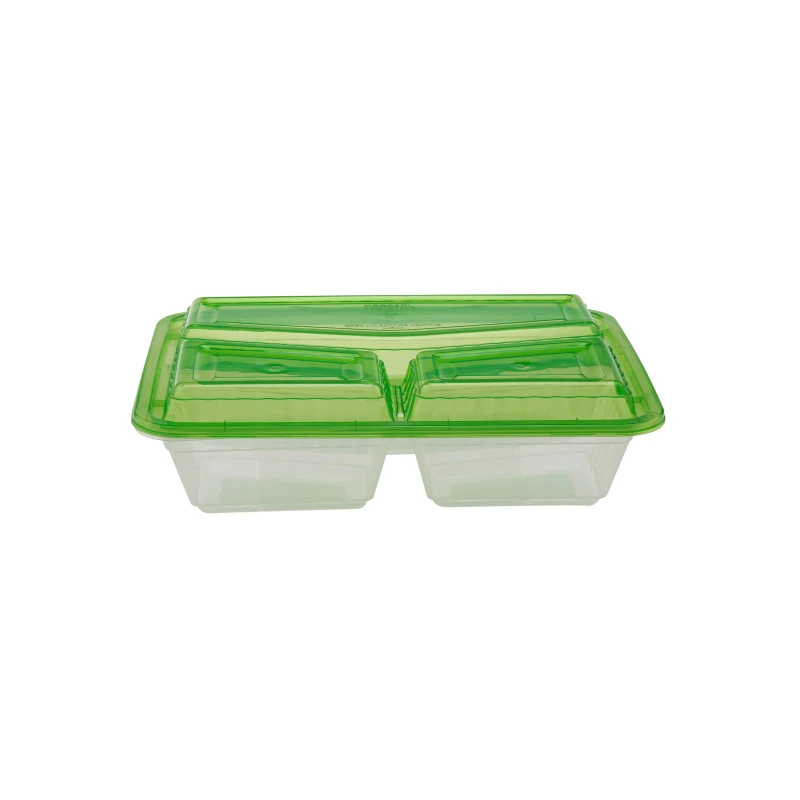 Clear Ribbed Rectangular Microwave Compartment Container with Color Lids 5 Pieces