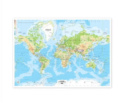 FIS "WORLD" Wall Map with Glossy Lamination, French Language, Size 70x100cm, Printed in Multicolour - FSMA70X100WFN