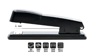 FIS Metal Office Stapler with Max Capacity 100 Staple Pins, Full Strip No. 24/6&26/6 mm, depth 61 mm, 20 Sheets,Black -FSSFN5789BK