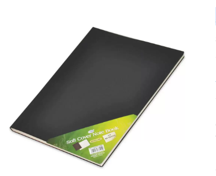 FIS PVC Soft Cover Note Book, Size A4, Single Line with Border, 80 Sheets, Black - FSNBPVSLA480BK