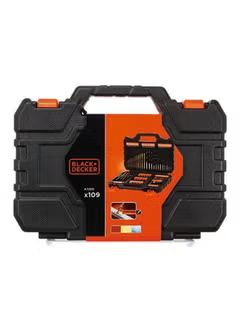 109-Piece Drill Bits Sets, Socket Holder, Screwdriver Bits, And Magnetic Holder For Drilling, Screwdriving And Fastening ,With Kitbox A7200-XJ Black,/Orange 31.5 x 22 x 6.6cm