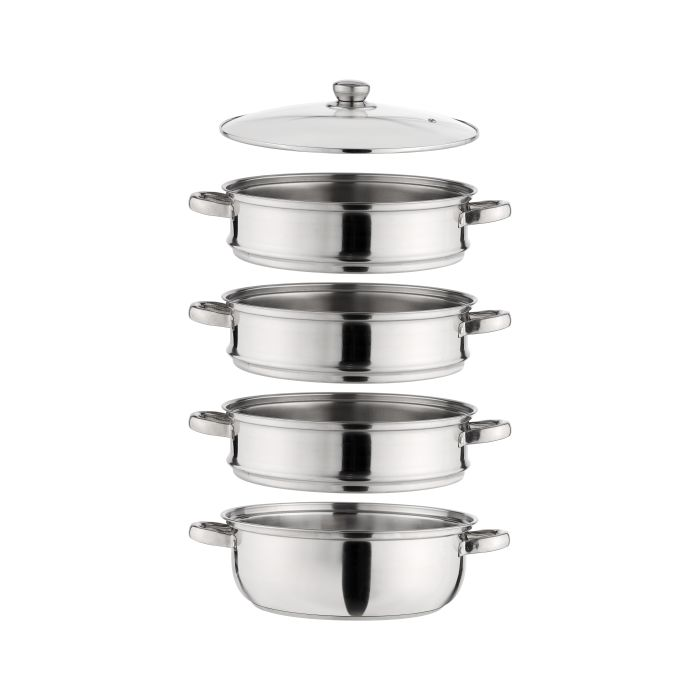 4-Layer Stainless Steel Steamer Pot, Multipurpose, RF10427 | Tempered Glass Lid | Comfortable Handles| Support Multiple Hobs | Ideal For Tamale, Dumpling, Sea Food & More