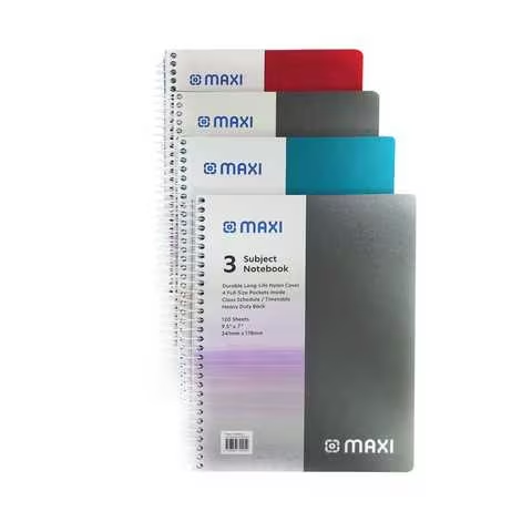 Maxi Spiral 3 Subject Notebook 120 Sheets Assrt colour