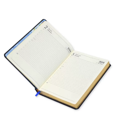 FIS A5 Diary 2024 (English) Golden Bonded Leather, Blue - FSDI26EGB24BL