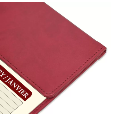 FIS Year Planner 2024 (English/French) Italian PU with Desk Blotter, Maroon - FSDKPUBEF24MR