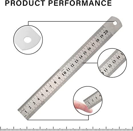 20 cm Metal Ruler, Double Sided Stainless Steel Scale for School, Office, Home, Architect, Engineers, Craft Supplies