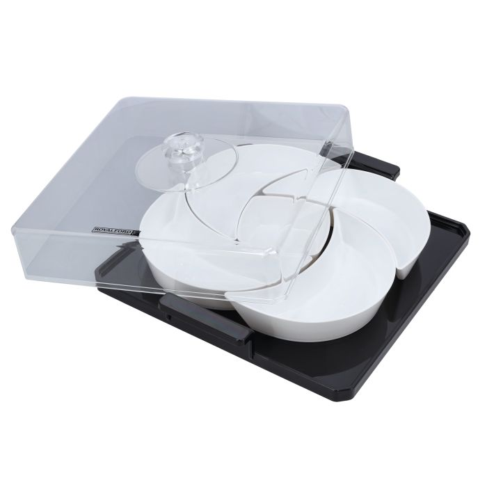 Square Acrylic Candy Tray, Beautiful Centrepiece, RF10340 - 5 Compartment Design With Transparent Lid - Appetizers Food Tray For Dried Fruits, Nuts, Candies, Fruits, Salad