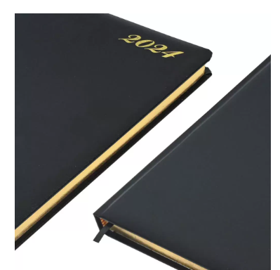 FIS 2024 Golden Diary A4 English Bonded Leather 1-Side Padded Black - FSDI48EGB24BK