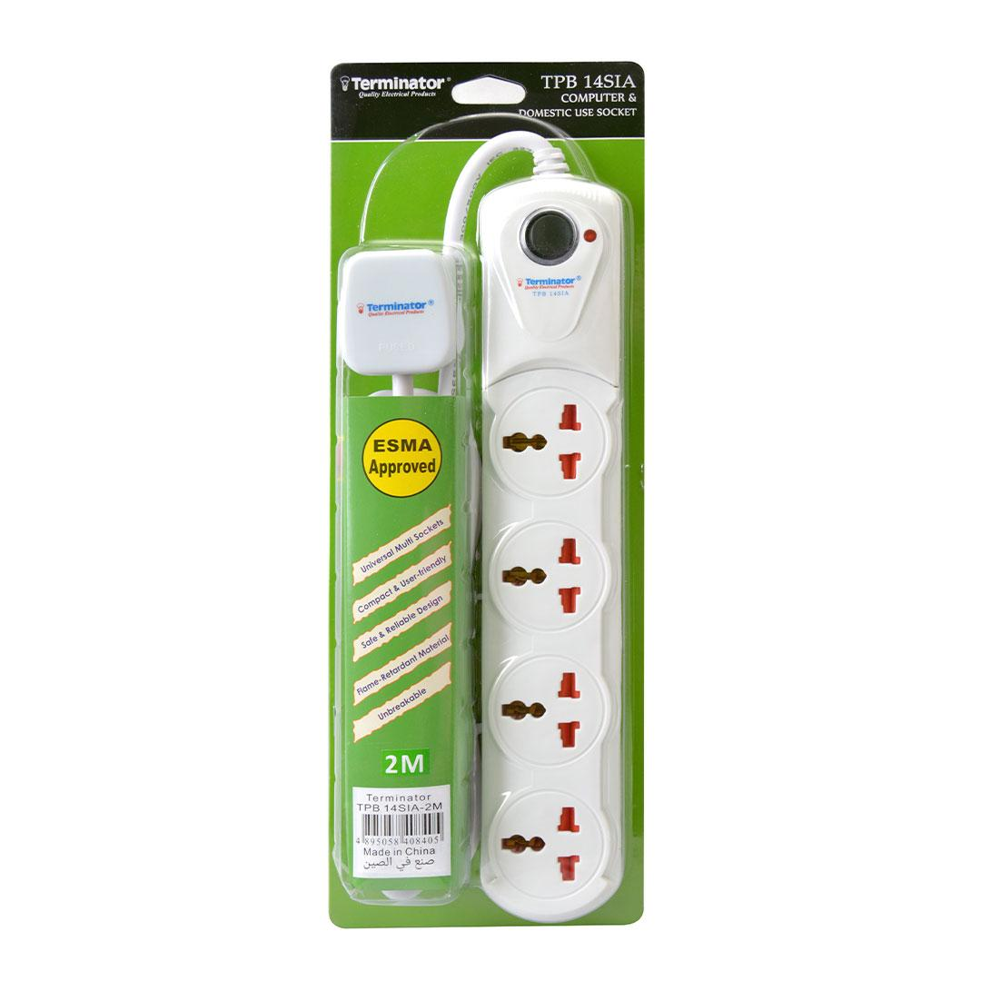 4 Way Universal Power Extension Socket 1.25mm2 Cable Single Switch On/Off Single LED 2M Cable 13A