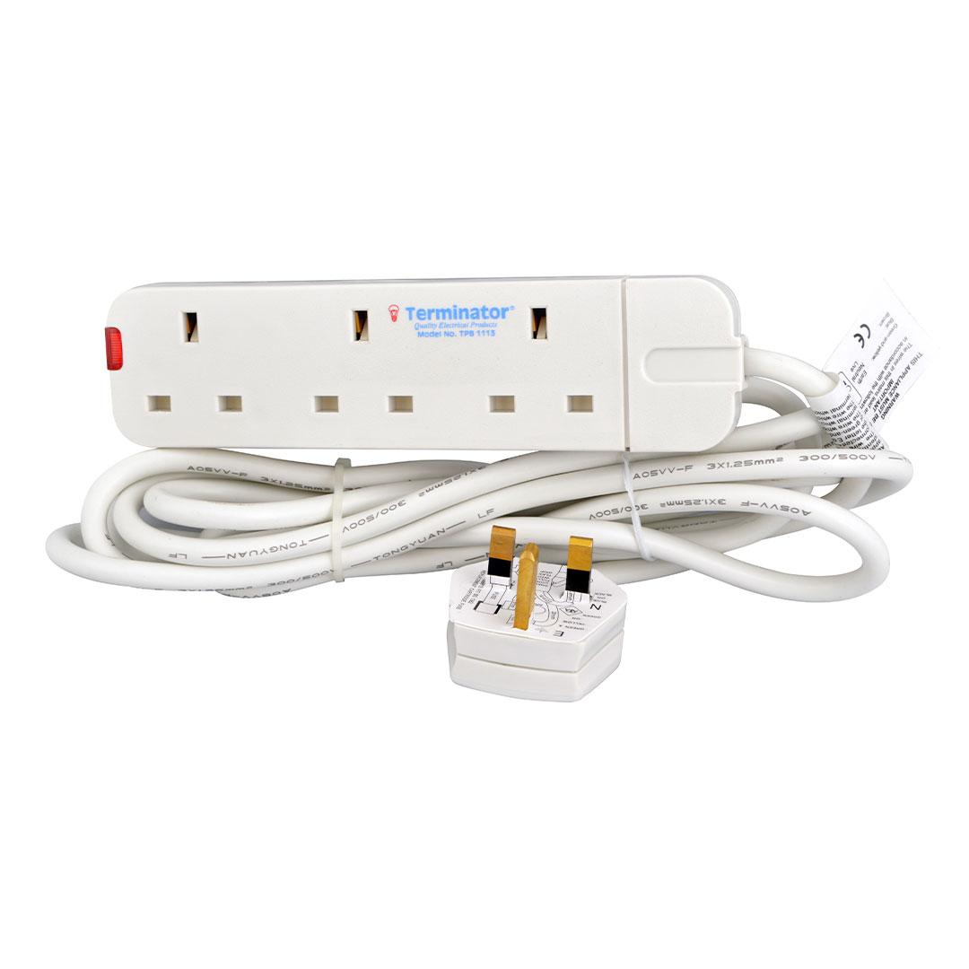3 Way Power Extension Socket 3M Cable 13A