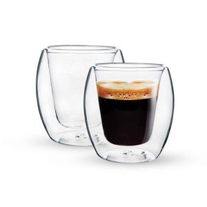 Royalford Bars 2Pc Double Wall Cup Set - Borosilicate Glass - Clear - 300 ML