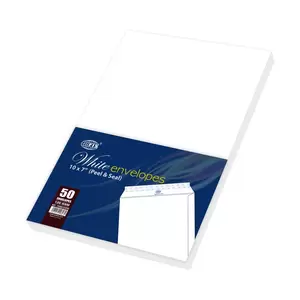 FIS White Envelopes Peel & Seal, Pack of 50 Pcs. 10 x 7 Inch, 120 GSM - FSWE1233P50