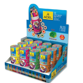 Adel Jumbo Color Pencils, 12 Colors in Tube (Half Length) with Sharpener - ALCK2119520000