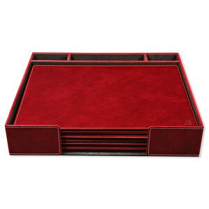 FIS Executive Conference Room Set of Bonded Leather Desk Blotter, Coaster and Pen Holder with Pen - Maroon - FSDSCONFRSETMR